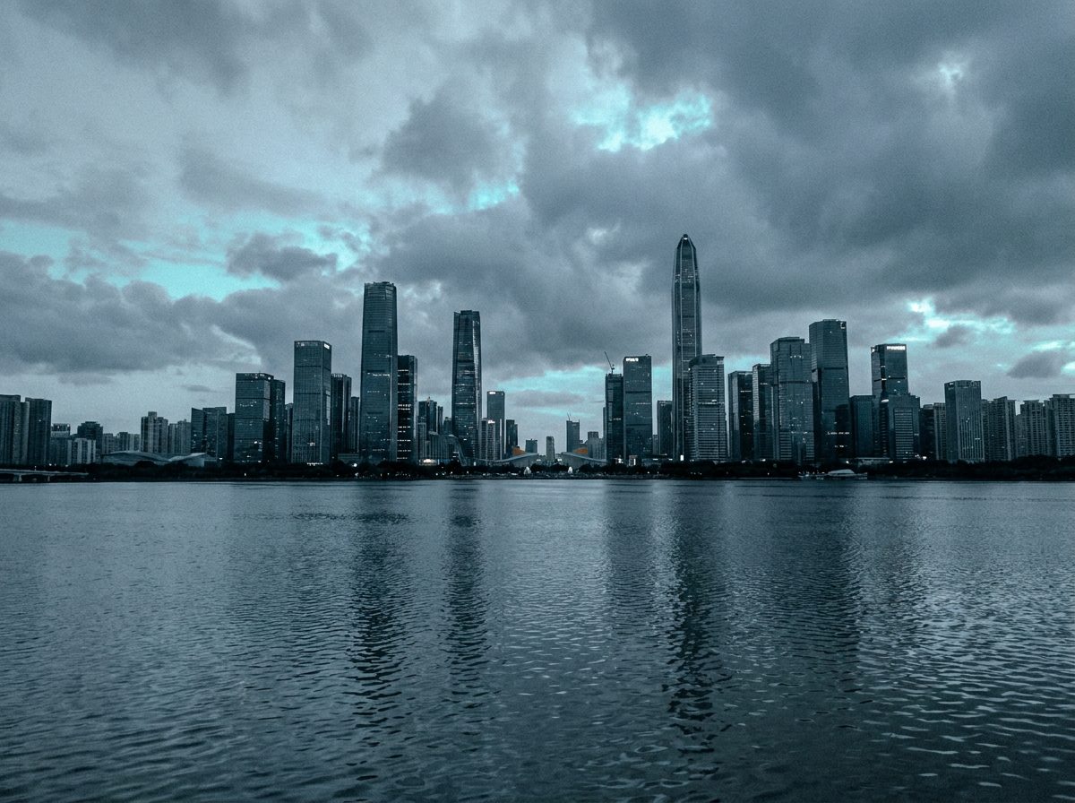 Shenzhen skyline at dusk seen across the water