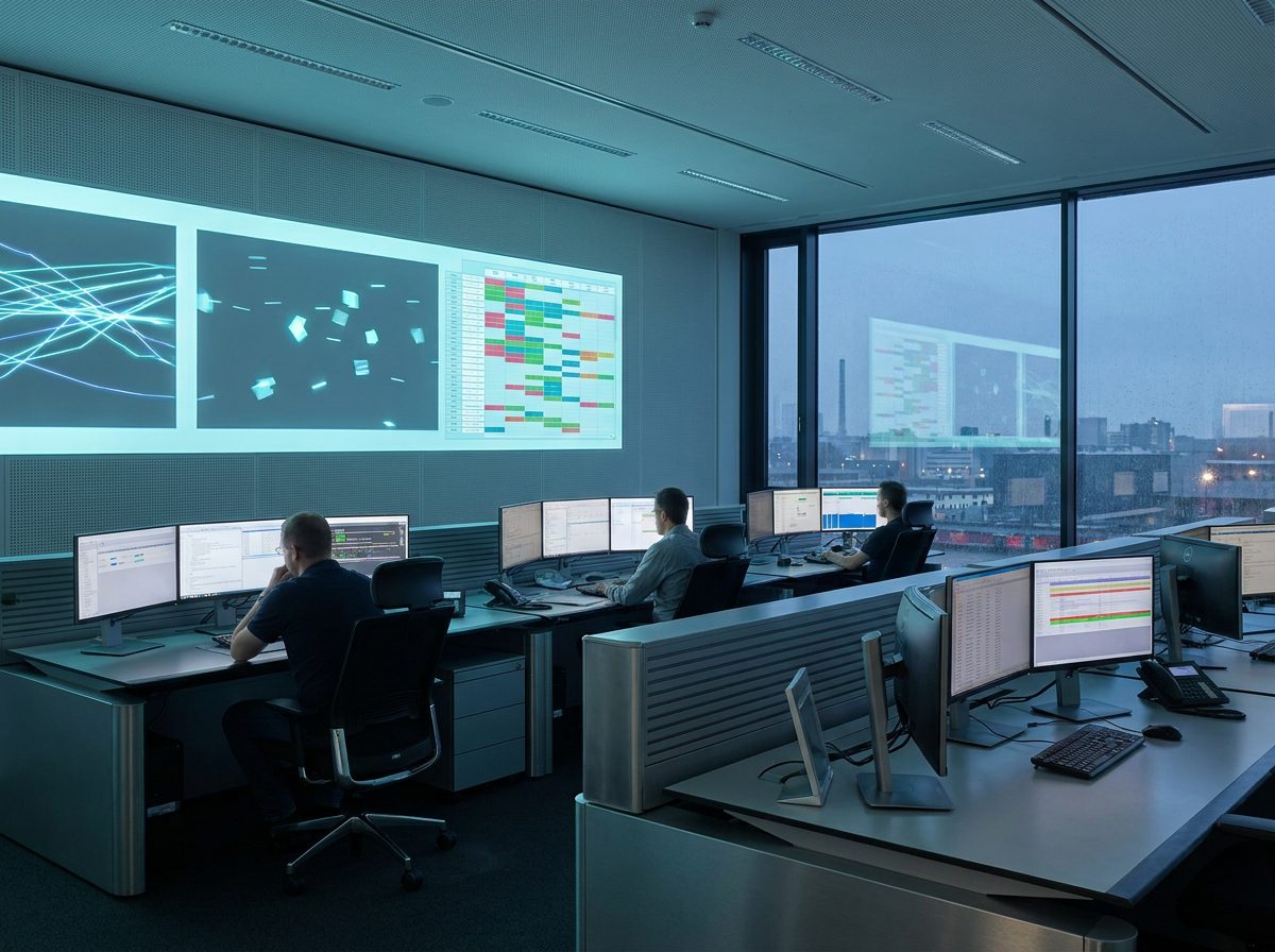 Logistics operations team at work in a control room